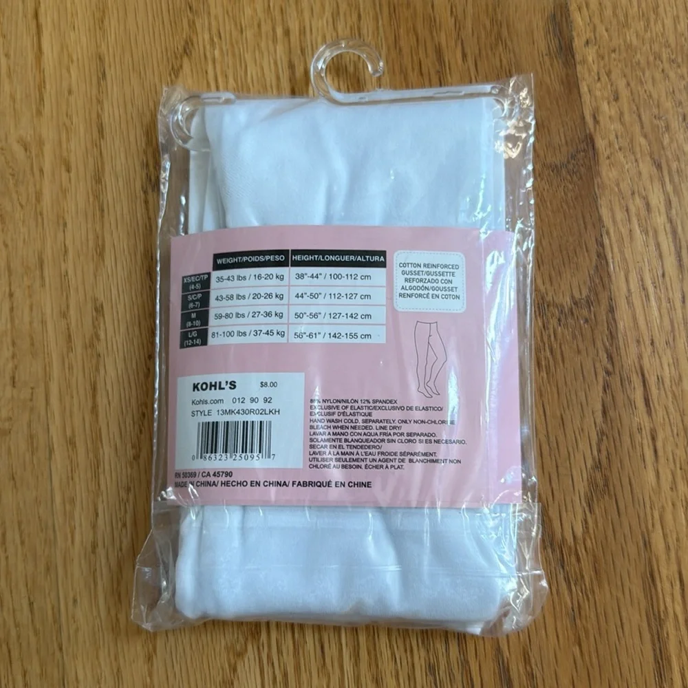 MORET Footed White Tights, Size Large (12-14) Dance Gymnastics